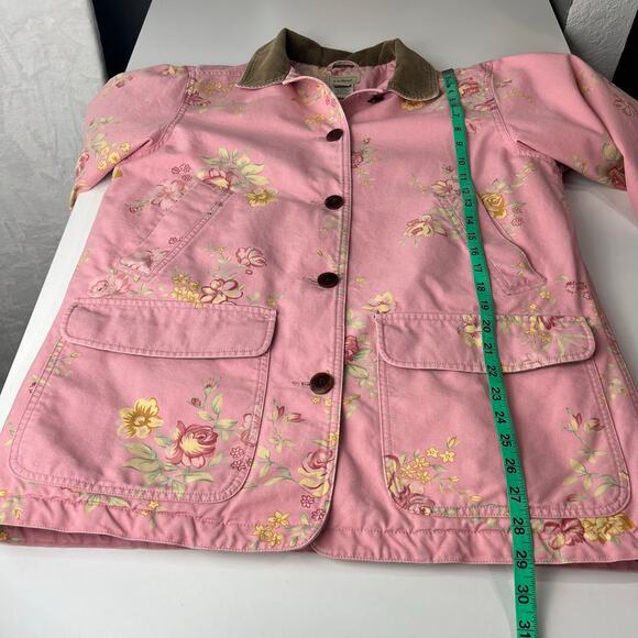 Vintage L.L. Bean Barn Chore Coat Floral Pink Jacket Medium Quilted Thinsulate - Picture 9 of 16